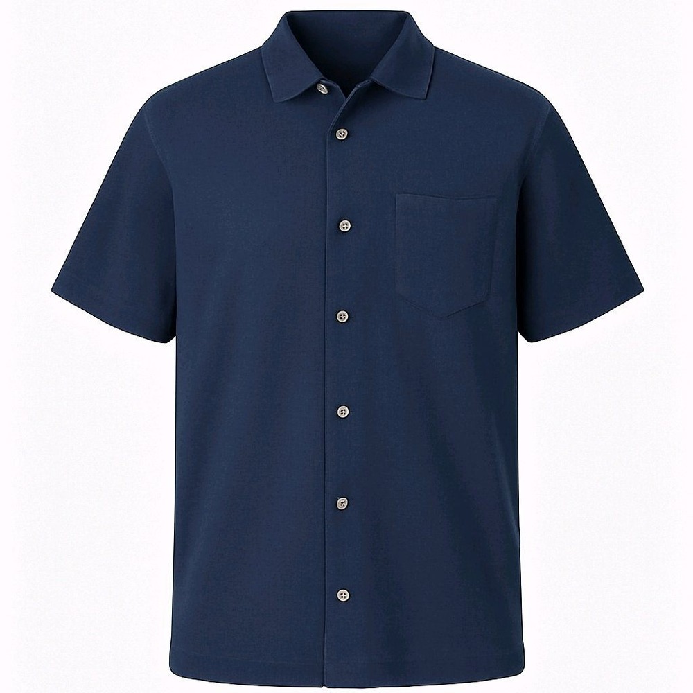 Greg‎ Norman Mens Medium Navy Blue Textured Short Sleeve Shirt Pocket